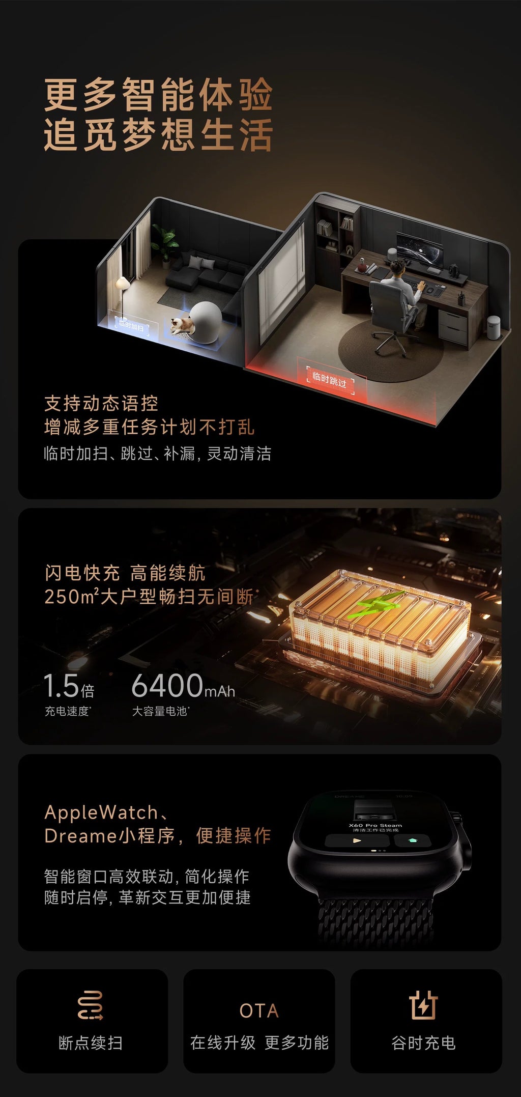 追觅蒸汽扫地机器人X60Pro Steam滚筒180℃灭菌溶污洗地
